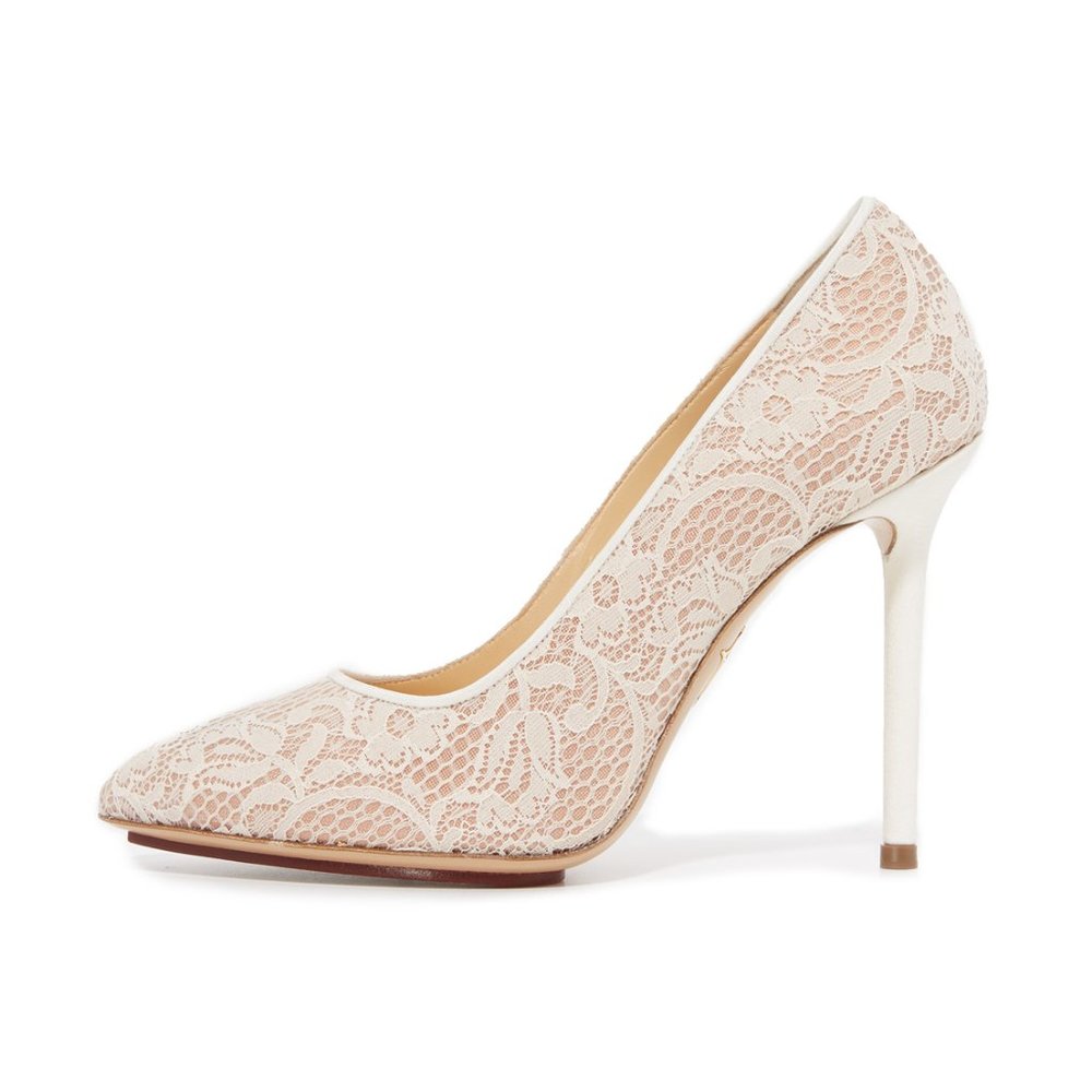 Charlotte Olympia White Nude Lace Monroe Pointed Toe Heels Size EU 37.5 / US 7